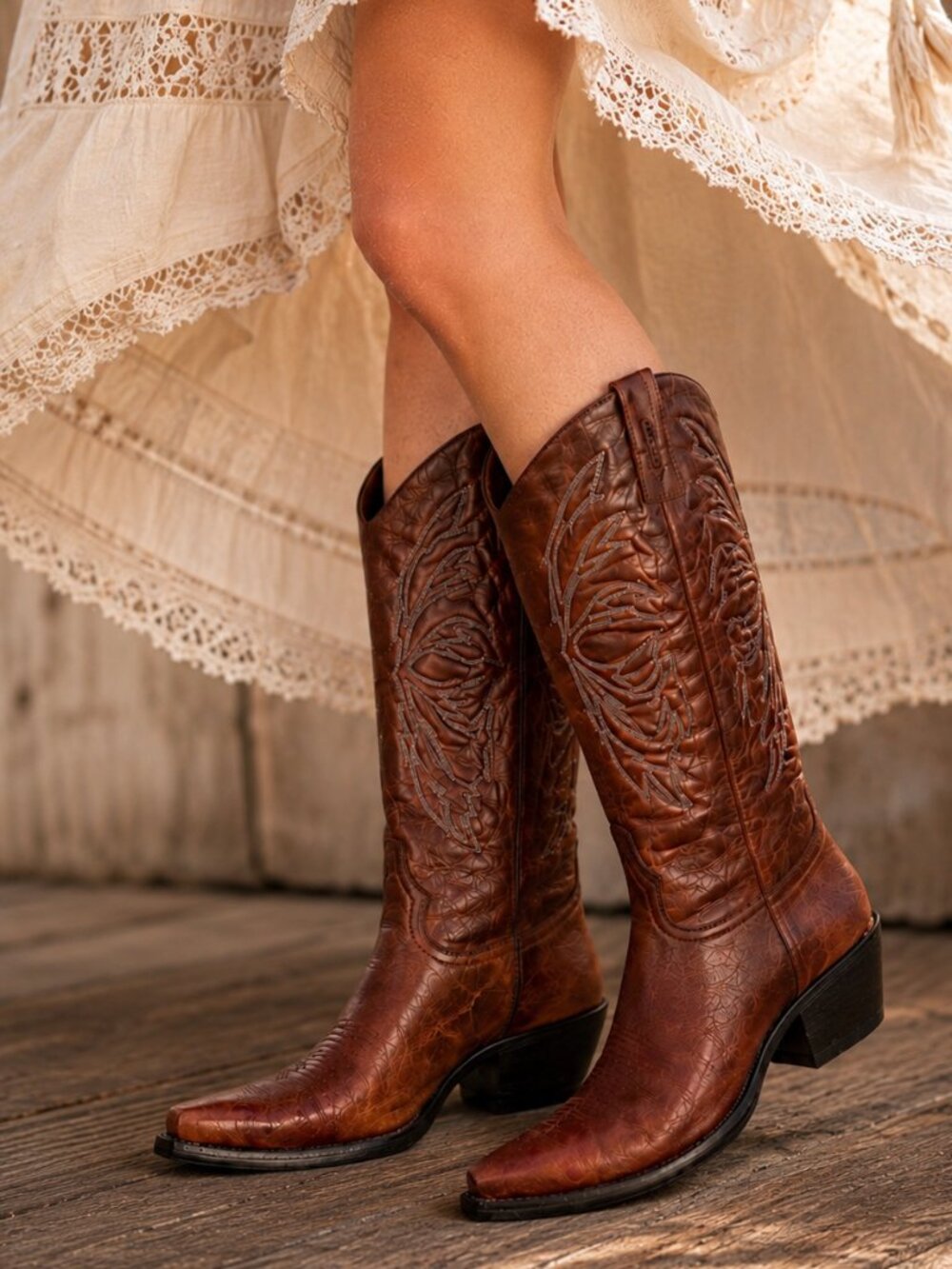 Tanner Mark Gypsy Western Boots Cognac Leather Square Toe 10.5